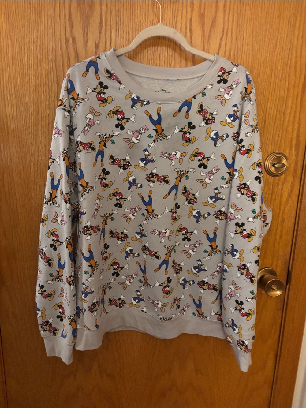 Disney Light Gray Crewneck Sweatshirt with Mickey & Friends Print